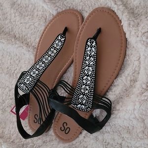 Black sandals with silver gems